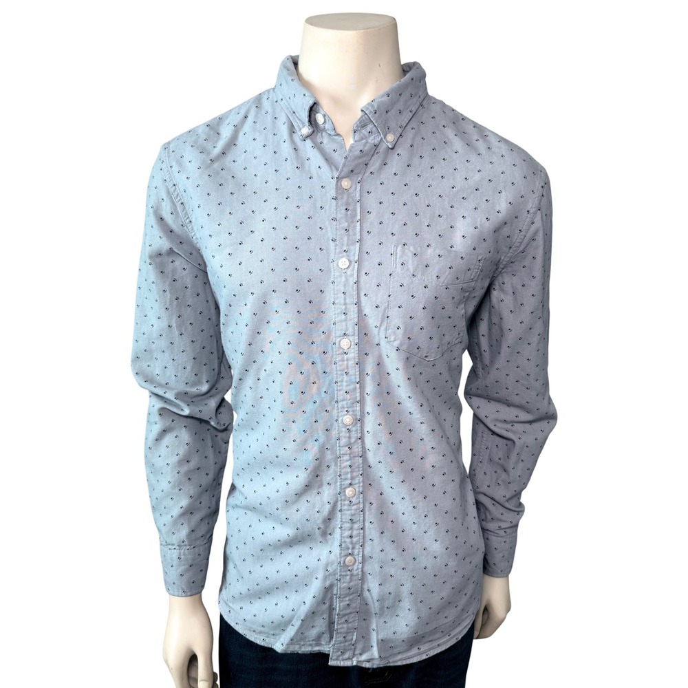 American Eagle Button Down Men Medium Gray Excellent Micro Floral Long Sleeve